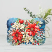 ポインセチアの花束にシグネチャーとメッセージを追加 シーズンカード (スタンド正面)