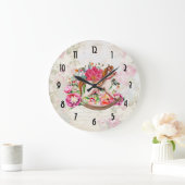 ポインセチアの花束を持つヴィンテージのおもちゃの馬 ラージ壁時計 (ホーム)