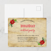 ポインセチアの花束、ヴィンテージクリスマスパーティー インビテーションポストカード (正面/裏面)