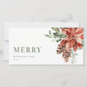 ポインセチアの花束 水彩画 松 メリークリスマス シーズンカード (正面)