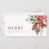 ポインセチアの花束 水彩画 松 楽しいクリスマス シーズンカード (正面)