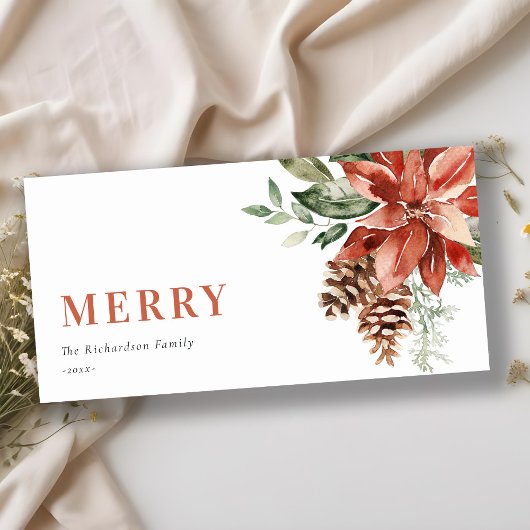 ポインセチアの花束 水彩画 松 楽しいクリスマス シーズンカード