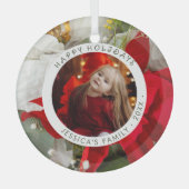 ポインセチアの花飾りで楽しいホリデーシーズンの写真 ガラスオーナメント (正面)