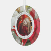 ポインセチアの花飾りで楽しいホリデーシーズンの写真 ガラスオーナメント (正面左)