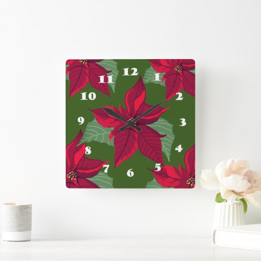ポインセチアの花 スクエア壁時計 (ホーム)