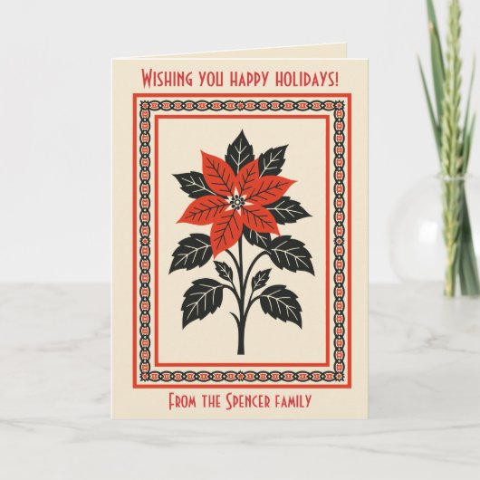 ポインセチアの花 ノルディッククリスマスミニマルスタイル カード (正面)