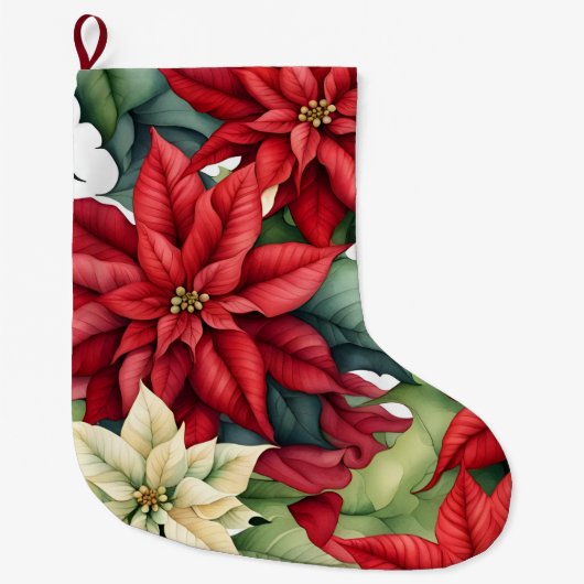 ポインセチアの花 ラージクリスマスストッキング (正面)