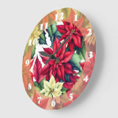 ポインセチアの花 ラージ壁時計 (傾斜)