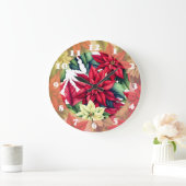 ポインセチアの花 ラージ壁時計 (ホーム)