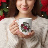 ポインセチアの華やかな花とサクラの植物画 コーヒーマグカップ