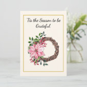 ポインセチアの葉と実のリース 感謝のカード シーズンカード (スタンド正面)