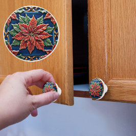 ポインセチアの青いクリスマス セラミックノブ