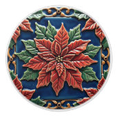 ポインセチアの青いクリスマス セラミックノブ (正面)