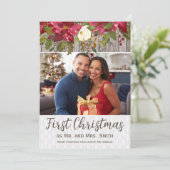 ポインセチアの風情ある木の写真 ファーストクリスマス Mr. Mrs シーズンカード (スタンド正面)