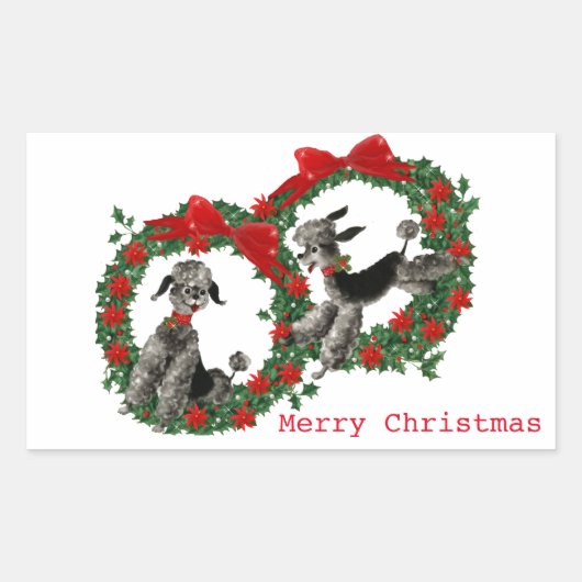 ポインセチアの2つのプードルリース 長方形シール (正面)