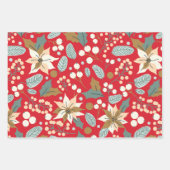 ポインセチアは赤い背景の冬の休日を取り付けた ラッピングペーパーシート (正面2)