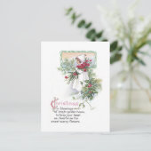 ポインセチアを持つヴィンテージのクリスマスカードの小さな女の子 シーズンポストカード (スタンド正面)