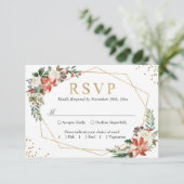 ポインセチアアイボリーフローラ幾何学的金ゴールドフレームRSVP 出欠カード (スタンド正面)