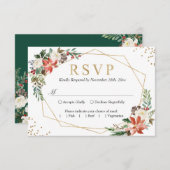 ポインセチアアイボリーフローラ幾何学的金ゴールドフレームRSVP 出欠カード (正面/裏面)