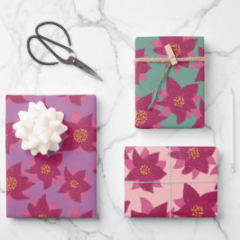 ポインセチアイラストレーションはっきりした花 ラッピングペーパーシート