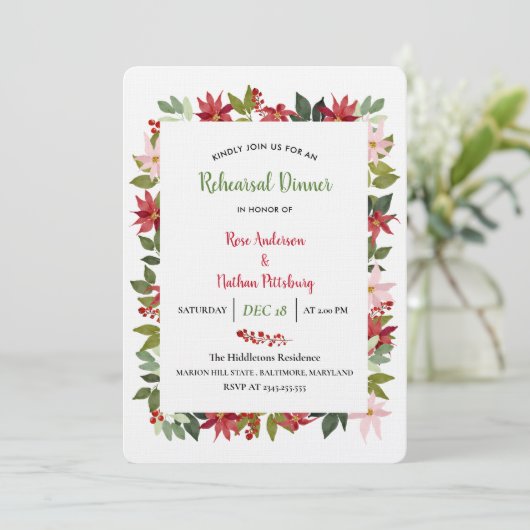 ポインセチアウォーターカラークリスマスリハーサルディナー 招待状 (スタンド正面)