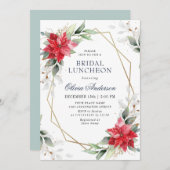 ポインセチアエレガントウィンターグリーナリーブライダルルンチョン 招待状 (正面/裏面)