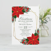 ポインセチアエレガントパイン緑のクリスマスディナー 招待状 (スタンド正面)