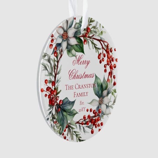 ポインセチアエレガントベリーリースメリークリスマス オーナメント (正面)