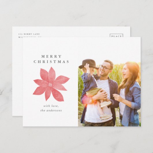 ポインセチアエレガントメリークリスマスフォト シーズンポストカード (正面/裏面)