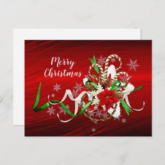 ポインセチアキャンディーケーンブーケクリスマス ポストカード (正面/裏面)