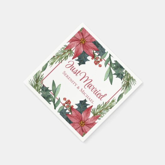 ポインセチアクリスマスウィンター結婚たった今結婚しました スタンダードカクテルナプキン (角)