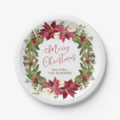 ポインセチアクリスマスパーソナライズされたリース ペーパープレート (正面)