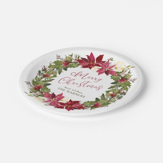 ポインセチアクリスマスパーソナライズされたリース ペーパープレート (アングル)