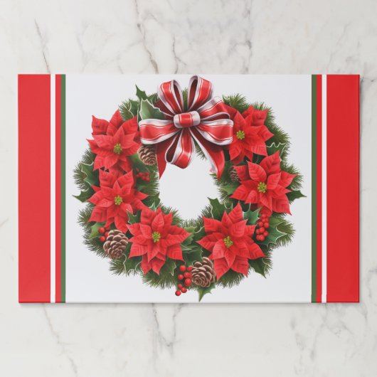 ポインセチアクリスマスパーティー25紙ランチョンマット ペーパーパッド (正面)