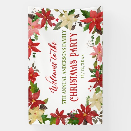 ポインセチアクリスマスファミリーアニュアルホリデーパーティー 横断幕 (縦)
