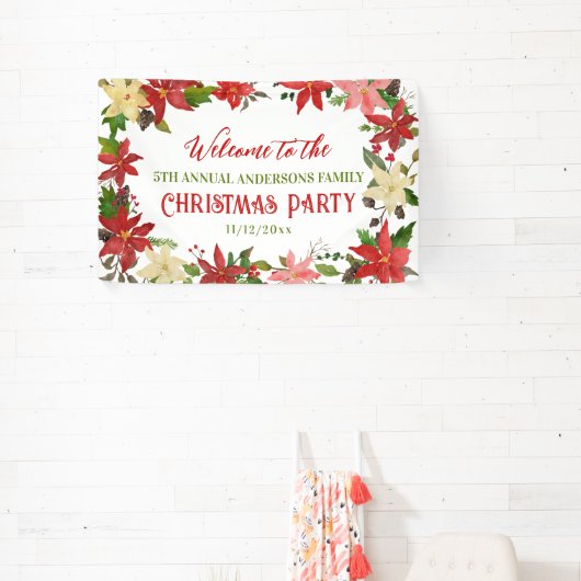 ポインセチアクリスマスファミリーアニュアルホリデーパーティー 横断幕 (インサイチュ)