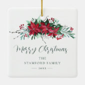 ポインセチアクリスマスホリデーファミリー セラミックオーナメント (裏面)