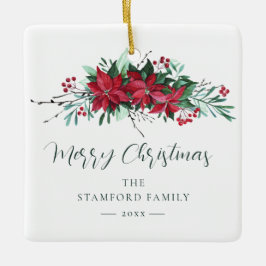 ポインセチアクリスマスホリデーファミリー セラミックオーナメント