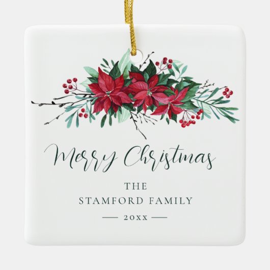 ポインセチアクリスマスホリデーファミリー セラミックオーナメント (正面)