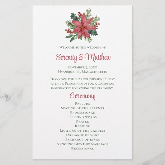 ポインセチアクリスマスレッドフローラ結婚式 プログラム