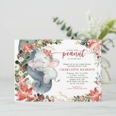 ポインセチアグリーナリーエレファントホリデーベビーシャワー 招待状 (スタンド正面)