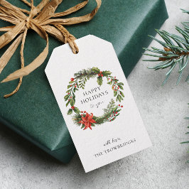 ポインセチアグリーンリークリスマスホリデーズリース ギフトタグ
