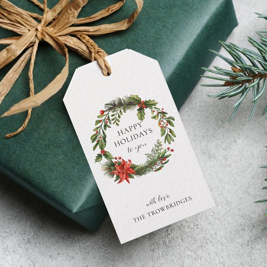 ポインセチアグリーンリークリスマスホリデーズリース ギフトタグ