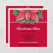 ポインセチアジョイレッドストライプクリスマス招待状 招待状 (正面/裏面)