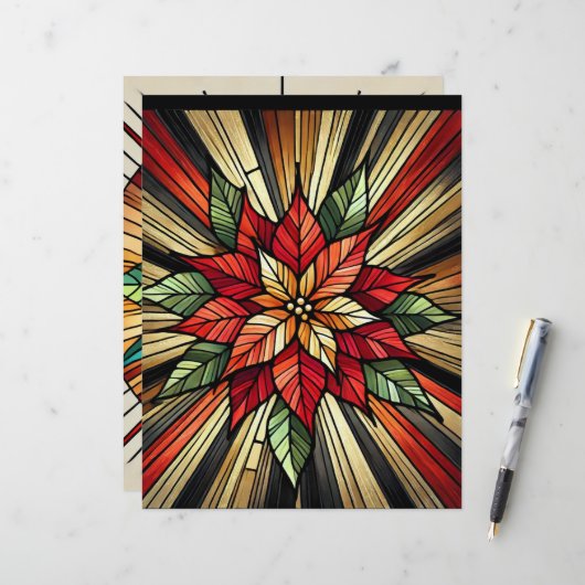 ポインセチアステンドグラスフェスティバルスクラップブック紙 (正面/裏面インサイチュ)