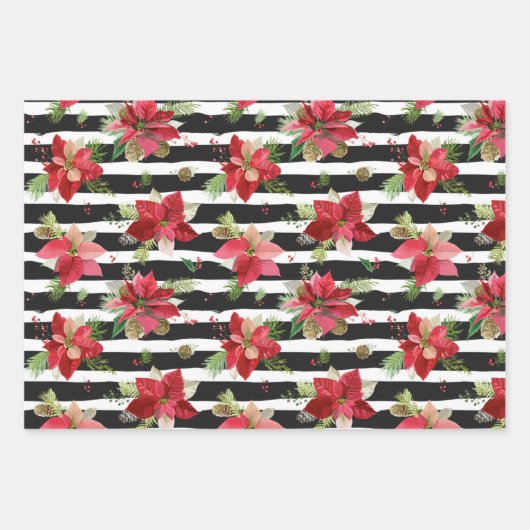 ポインセチアストライプのス ラッピングペーパーシート (正面3)