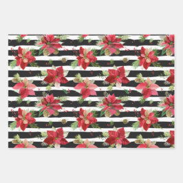 ポインセチアストライプのス ラッピングペーパーシート
