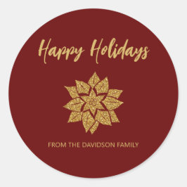 ポインセチアハッピーホリデーズグリッタークリスマス ラウンドシール