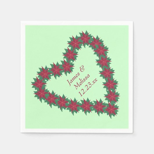 ポインセチアハートクリスマスナパーソナライズされたプキンス スタンダードカクテルナプキン (正面)