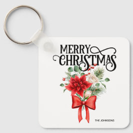 ポインセチアバラクリスマスフラワーブーケ キーホルダー